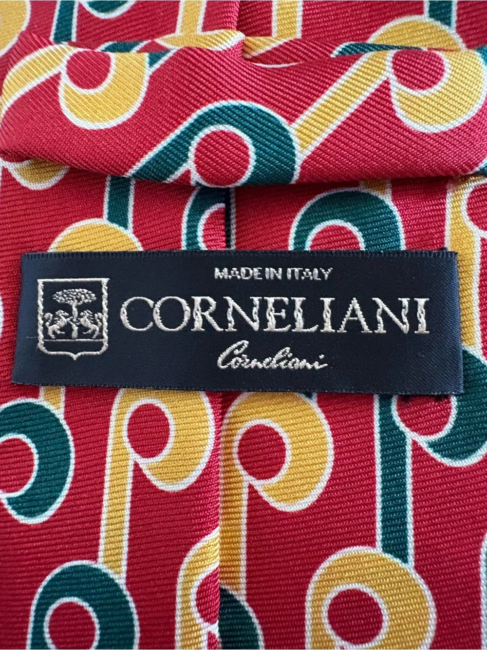Vintage Corneliani 100% Silk Geometric Men's Tie Red Green Yellow Made in Italy